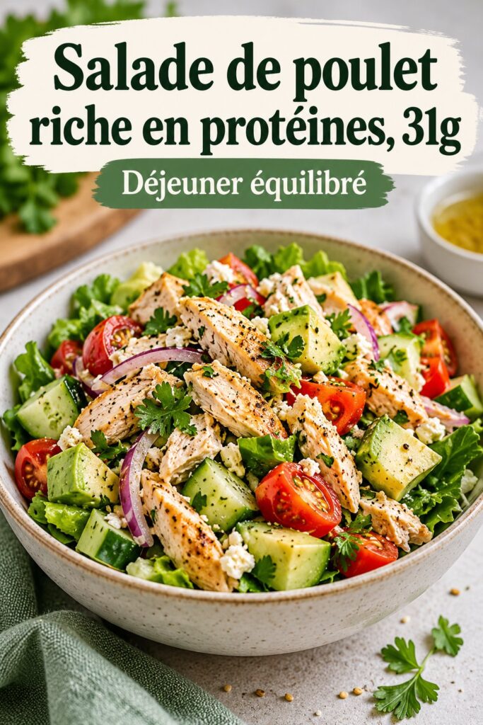 Salade de poulet riche en protéines avec des légumes frais sur une table