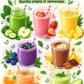Mix de fruits frais et légumes dans un verre, parfait pour un smoothie minceur.