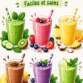 Bols de smoothies colorés avec des fruits frais, parfaits pour une alimentation saine.